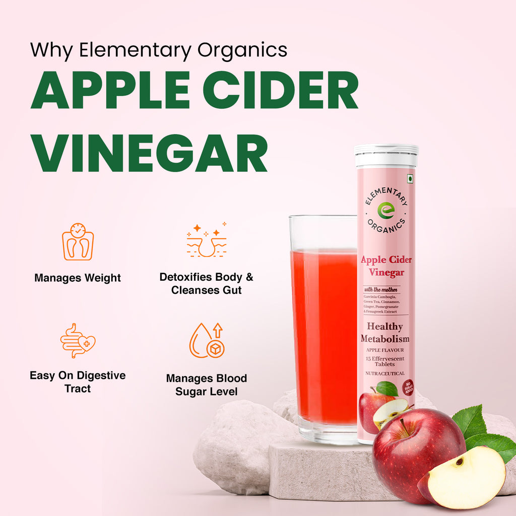 Elementaryorganics Apple Cider Vinegar Effervescent Tablets, Control Cravings with Vitamin B6 & B12 (30 Tablets)