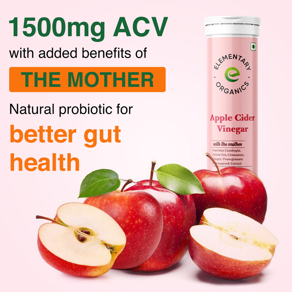 Elementaryorganics Apple Cider Vinegar Effervescent Tablets, Control Cravings with Vitamin B6 & B12 (30 Tablets)