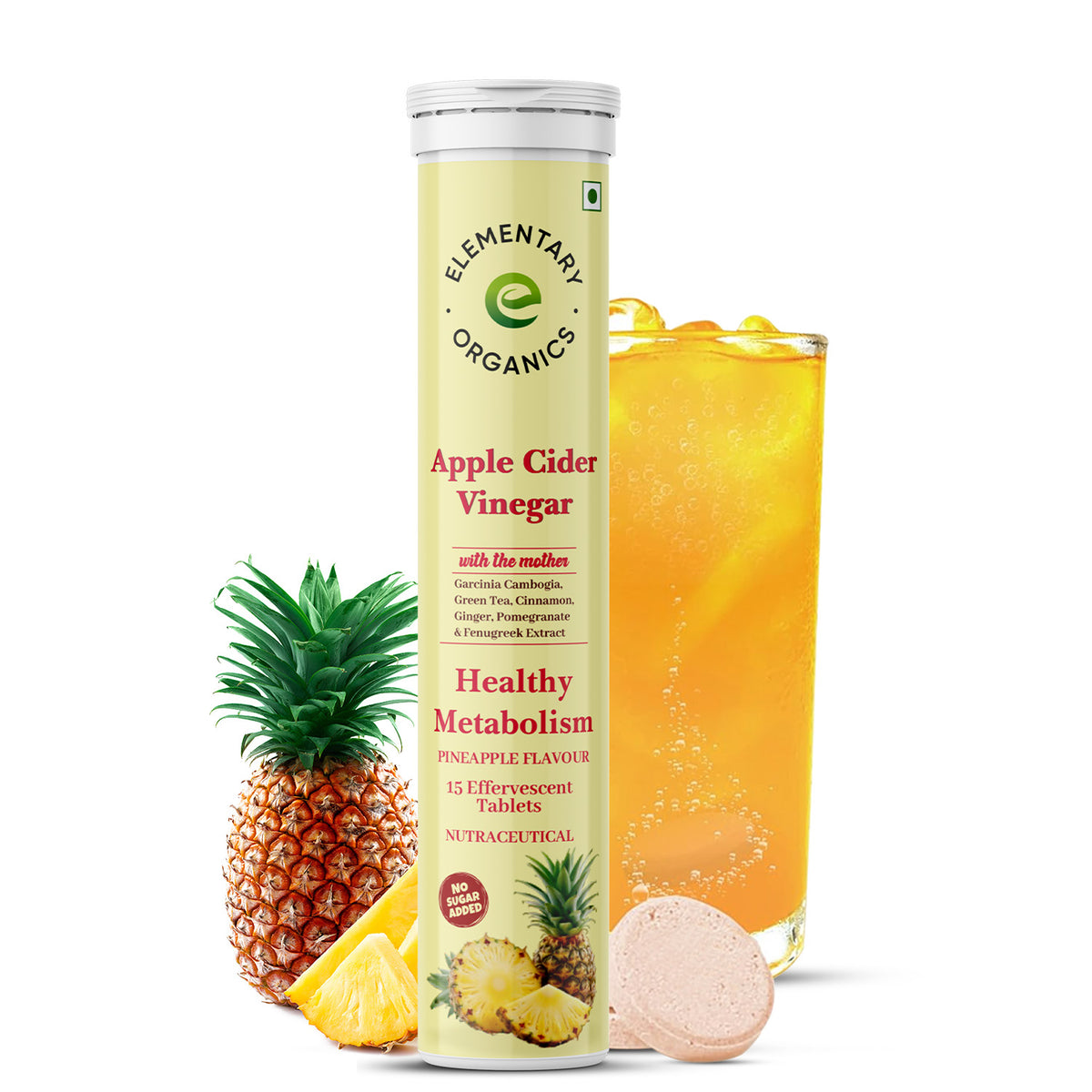 Elementaryorganics Apple Cider Vinegar Effervescent Tablets, Control Cravings with Vitamin B6 & B12 (30 Tablets)