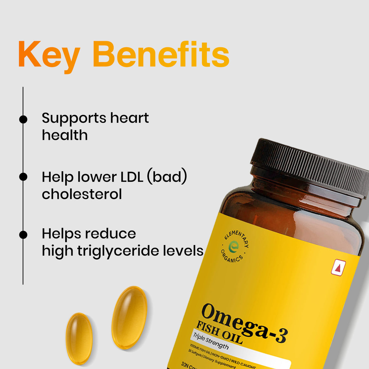 Elementaryorganics Omega 3 1000mg with 180mg EPA and 120mg DHA, 30 capsules