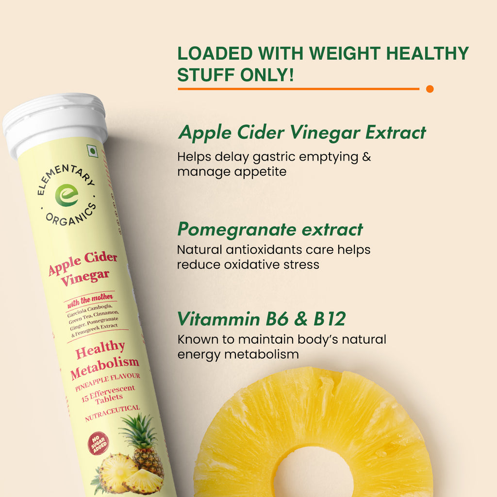 Elementaryorganics Apple Cider Vinegar Effervescent Tablets, Control Cravings with Vitamin B6 & B12 (30 Tablets)