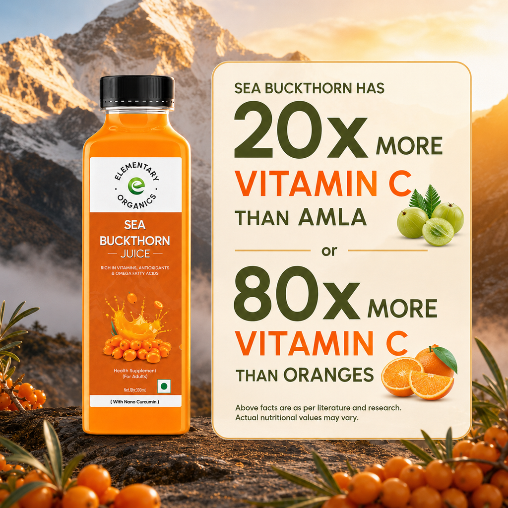 Elementaryorganics Sea Buckthorn Juice | Pulp Concentrate 300 ml | Rich in Vitamin C, Omega 3, 6, 7, 9 & Antioxidants