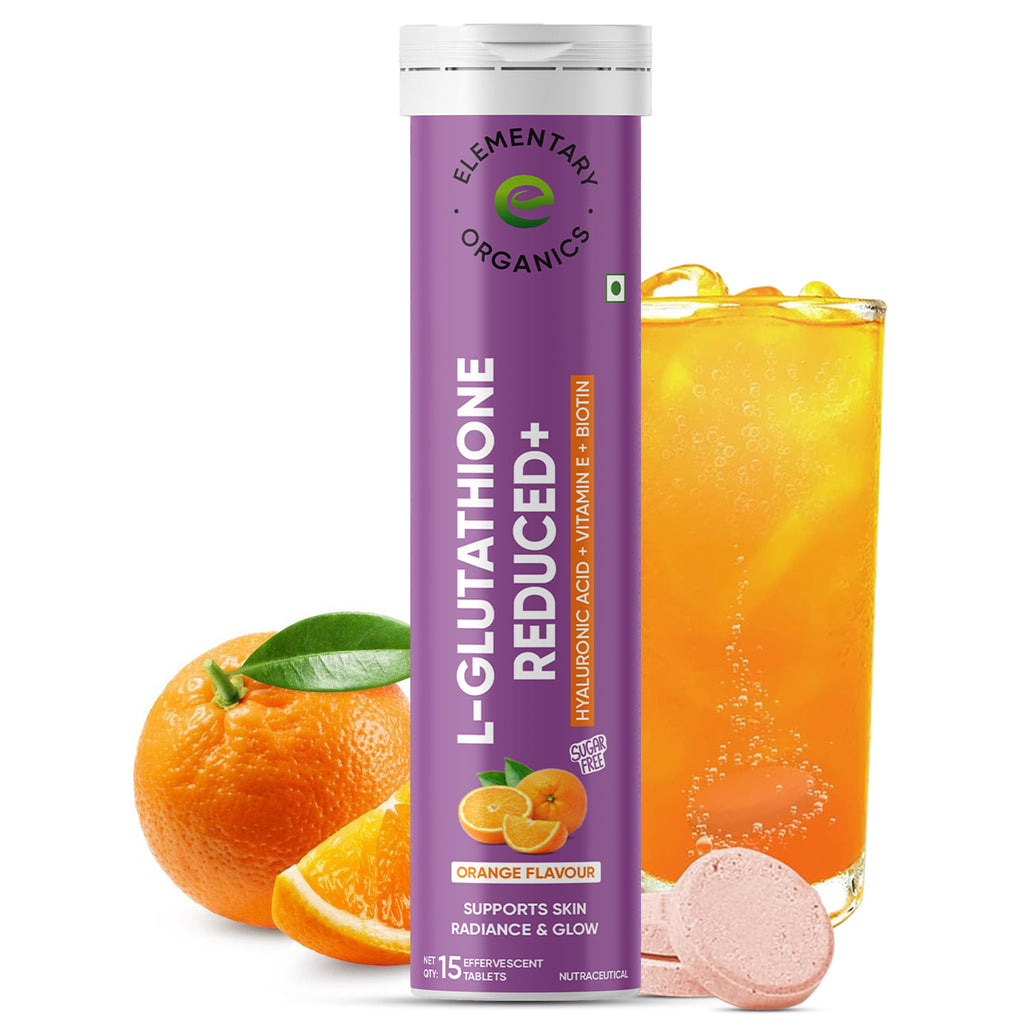 Elementaryorganics L-Glutathione Effervescent with Vitamin C & E to Improves skin  & Reduces Pigmentation, Orange, 15 Effervescent Tablets