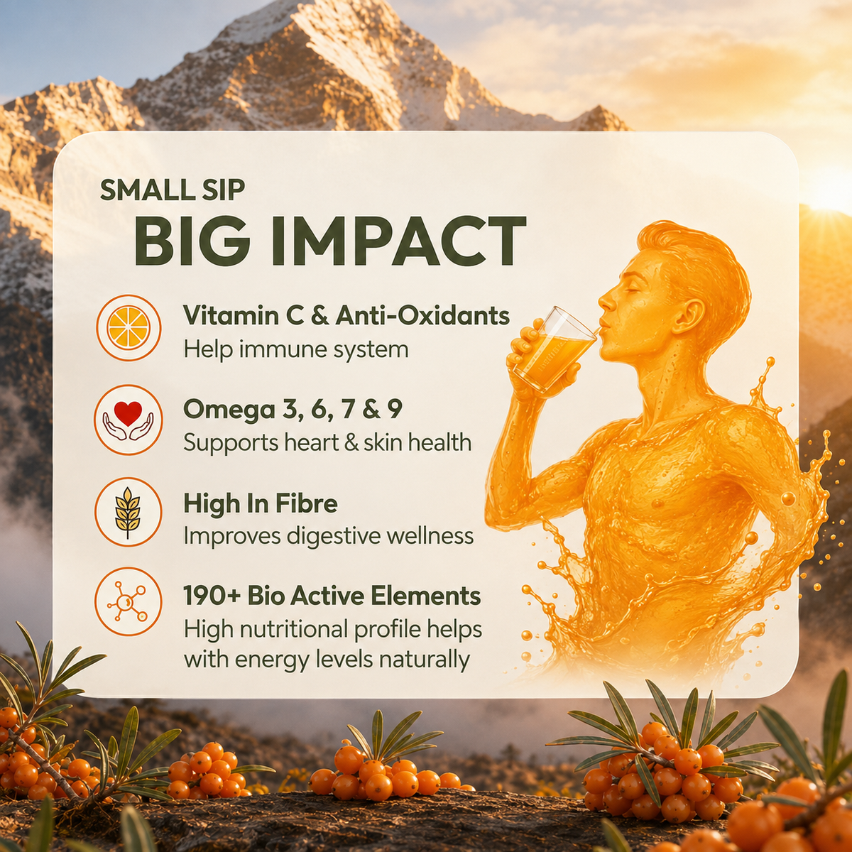 Elementaryorganics Sea Buckthorn Juice | Pulp Concentrate 300 ml | Rich in Vitamin C, Omega 3, 6, 7, 9 & Antioxidants