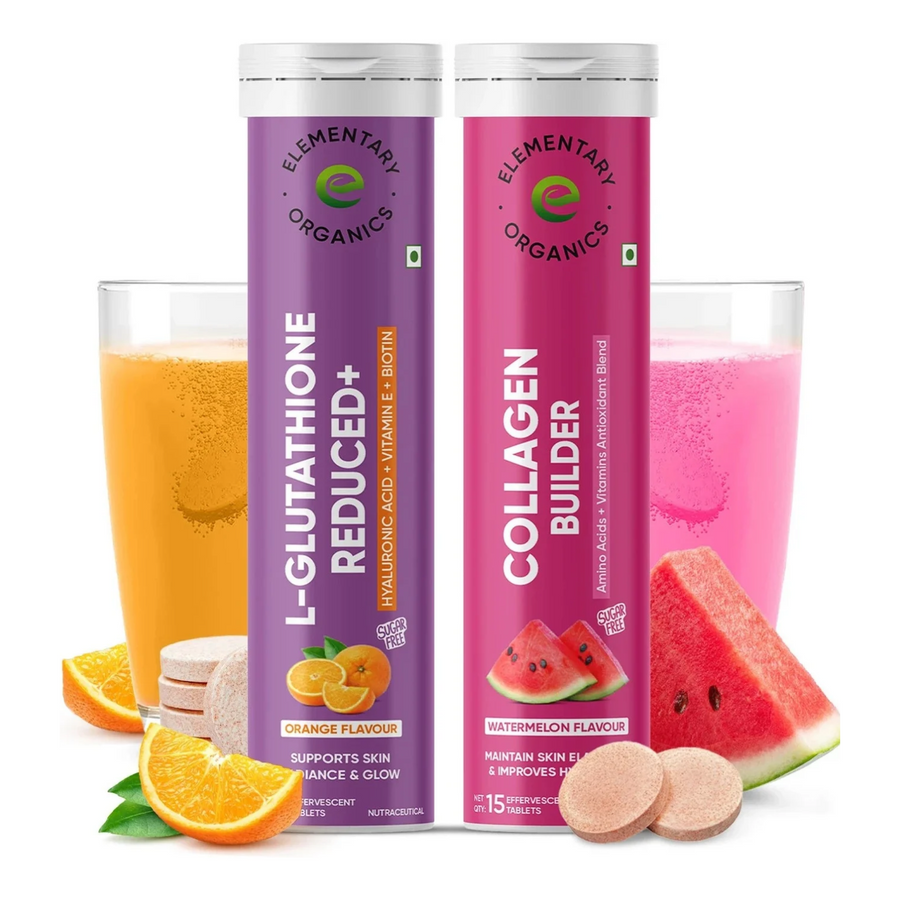 Elementary Organics L-Glutathione 600mg + Collagen Builder Effervescent | Vitamin C, Hyaluronic Acid & Biotin | 30 Tablets