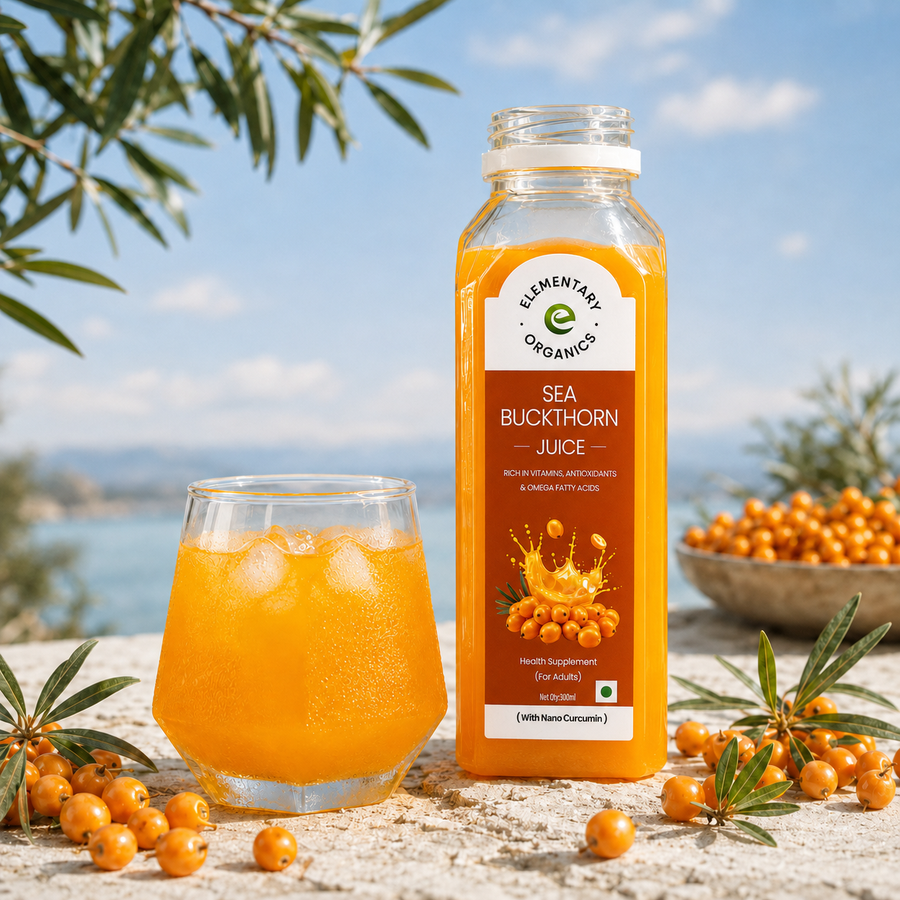 Elementaryorganics Sea Buckthorn Juice | Pulp Concentrate 300 ml | Rich in Vitamin C, Omega 3, 6, 7, 9 & Antioxidants